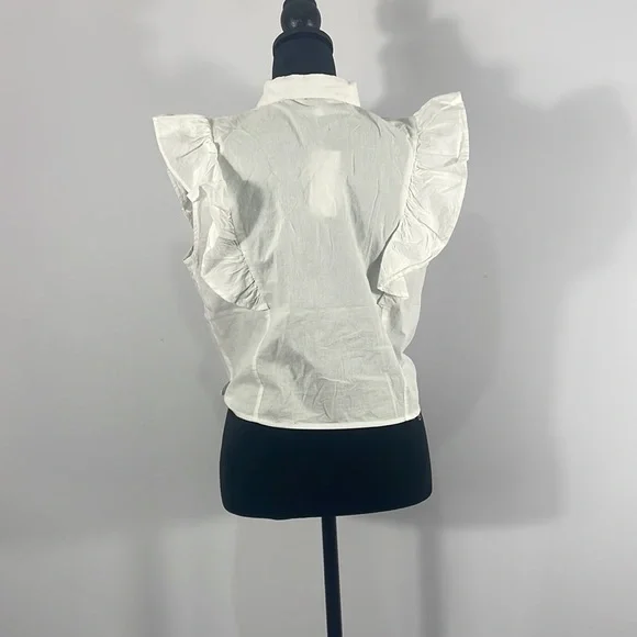 White Ruffle, button up, tie in front a shirt, Size XL - Picture 3 of 10